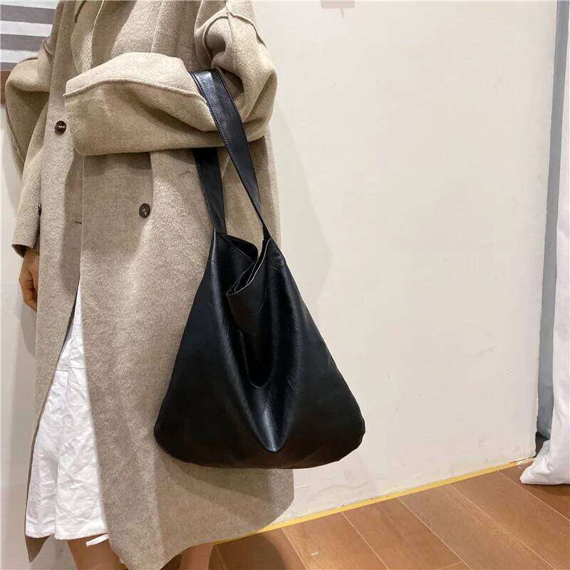 Vintage Female Winter PU Leather Shoulder Bags Fashion Large Capatiy Women Hobo Bag Office Handbag Casual Simple Shopping Totes XJ260130
