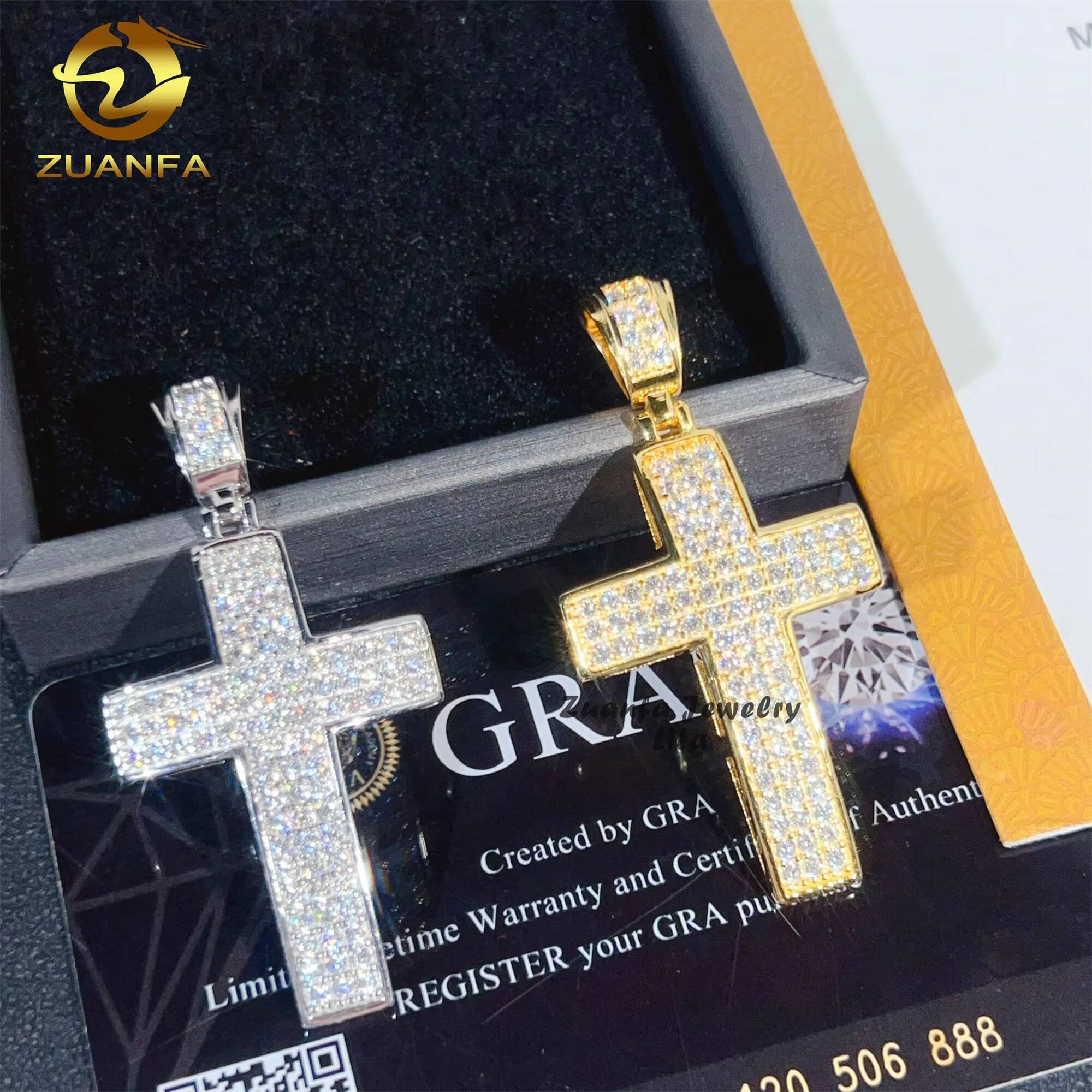 Rapper Jewelry Custom Hip Hop New Design 925 Sterling Silver Iced Out Cross VVS Moissanite Pendant