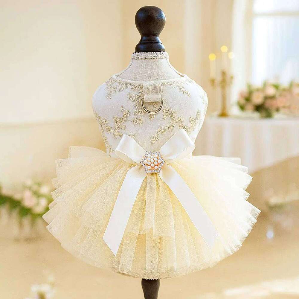 Princess Pet Clothes Cute Fashion Elegant Dog Dress Lace Bow Puff Chiffon Skirt Formal Wedding Outfit for Small Dogs And Cats H260130