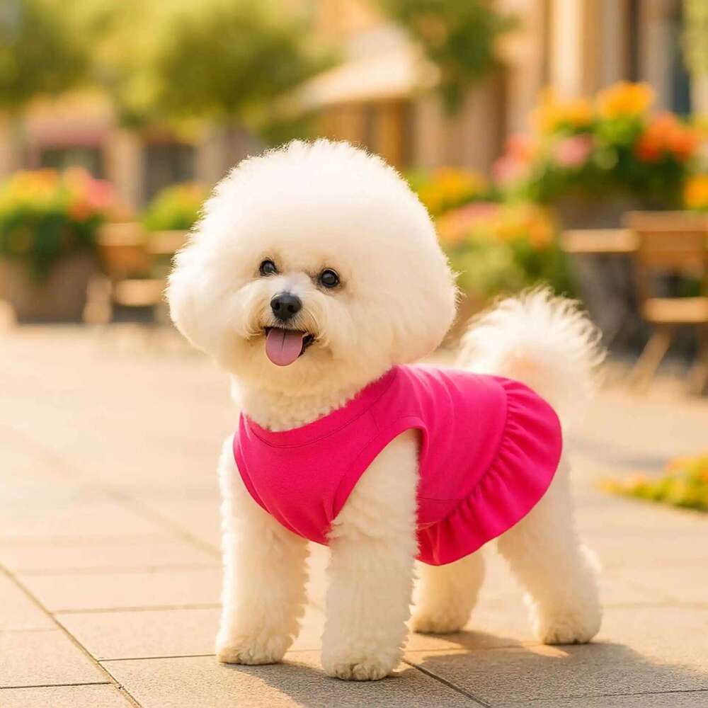 Spring Summer Thin Model Pets Tank Top Breathable Solid Color Lotus Leaf Edge Skirt Hem In The Middle Small Dog Cat H260129