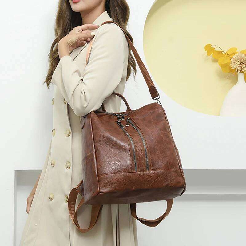 Retro Women Sac A Dos Female Pu Leather Backpacks Purses Designer Ladies Large Capacity Mochilas Rucksacks High Quality Bookbags