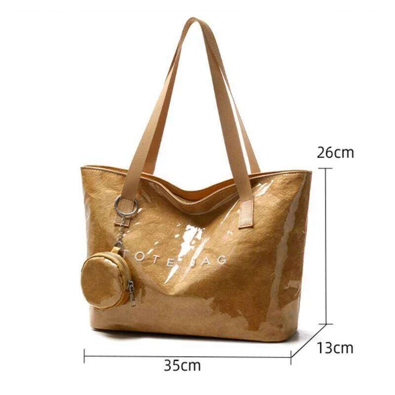 PVC Kraft Paper Tote Bag with Matching Purse,Large Capacity Hobo Shoulder Bag,Women Casual Shopping Letters Top Handle Handbag XJ260130