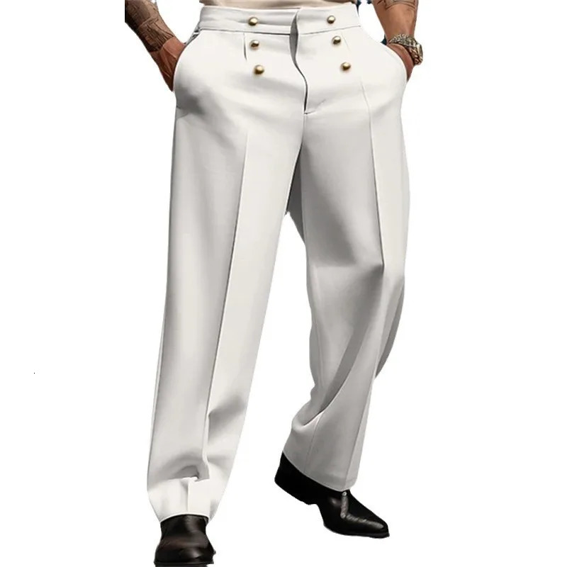 Mens Solid Color Simple Basic Casual Business Daily Trendy Loose Straight Wide Leg Suit Trousers Fashion Male Clothes Pants 260120
