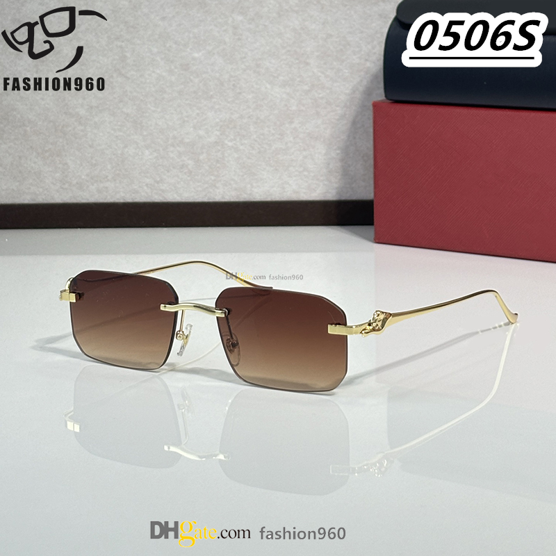 Mens luxury sunglases designer women sunglasses nylon Diamond cut square lenses famous brand rimless metal frame style eyeglasses glasses gafas de sol 0505S 0506S