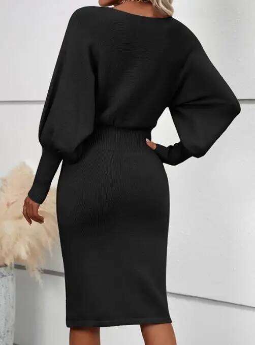 2025 Autumn Winter Women's Knitted Woolen Dress with Long Sleeved Sexy Solid Color Waist Cinching Slimming Hip Hugging Skirt XJ260131