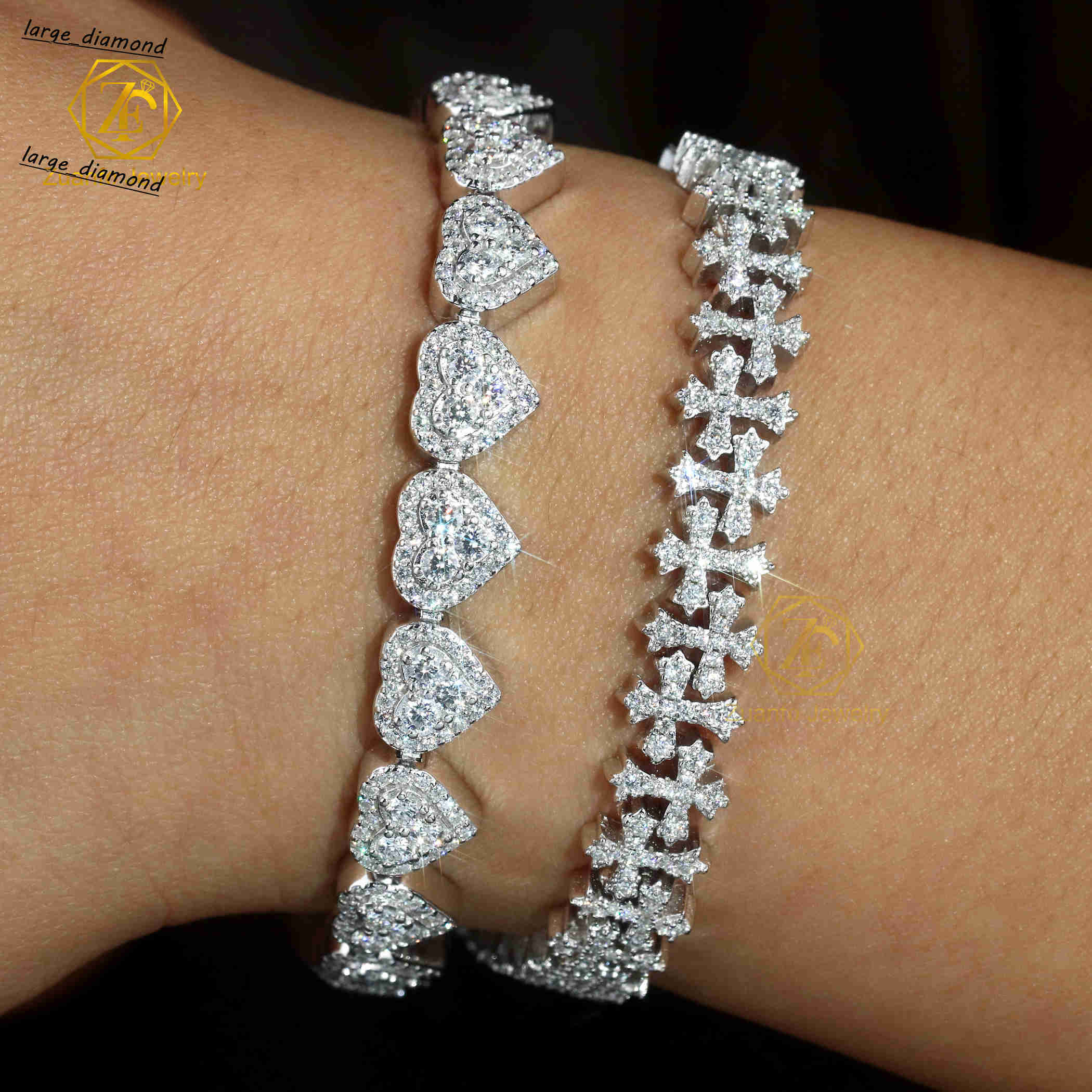 Hot Sell Moissanite Tennis Bracelet Fine Jewelry 925 Silver Unisex Cross Bracelet Hip Hop Mens Jewelry