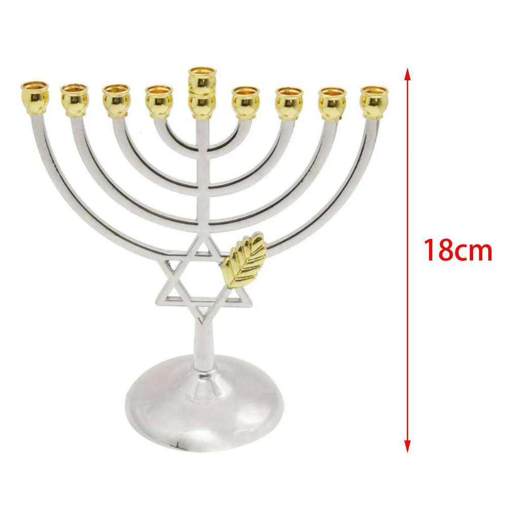 Metal Candleholder Geometric Decorative 9 Branch Menorah Candlestick for Standard Hanukkah Candles Hotel Home Y260131