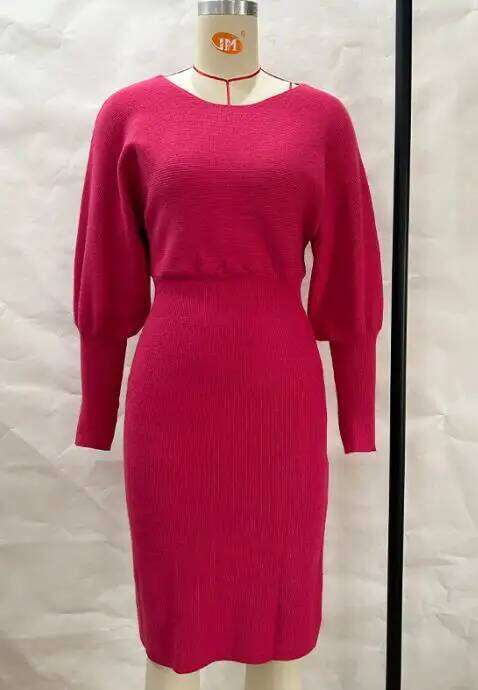 2025 Autumn Winter Women's Knitted Woolen Dress with Long Sleeved Sexy Solid Color Waist Cinching Slimming Hip Hugging Skirt XJ260131