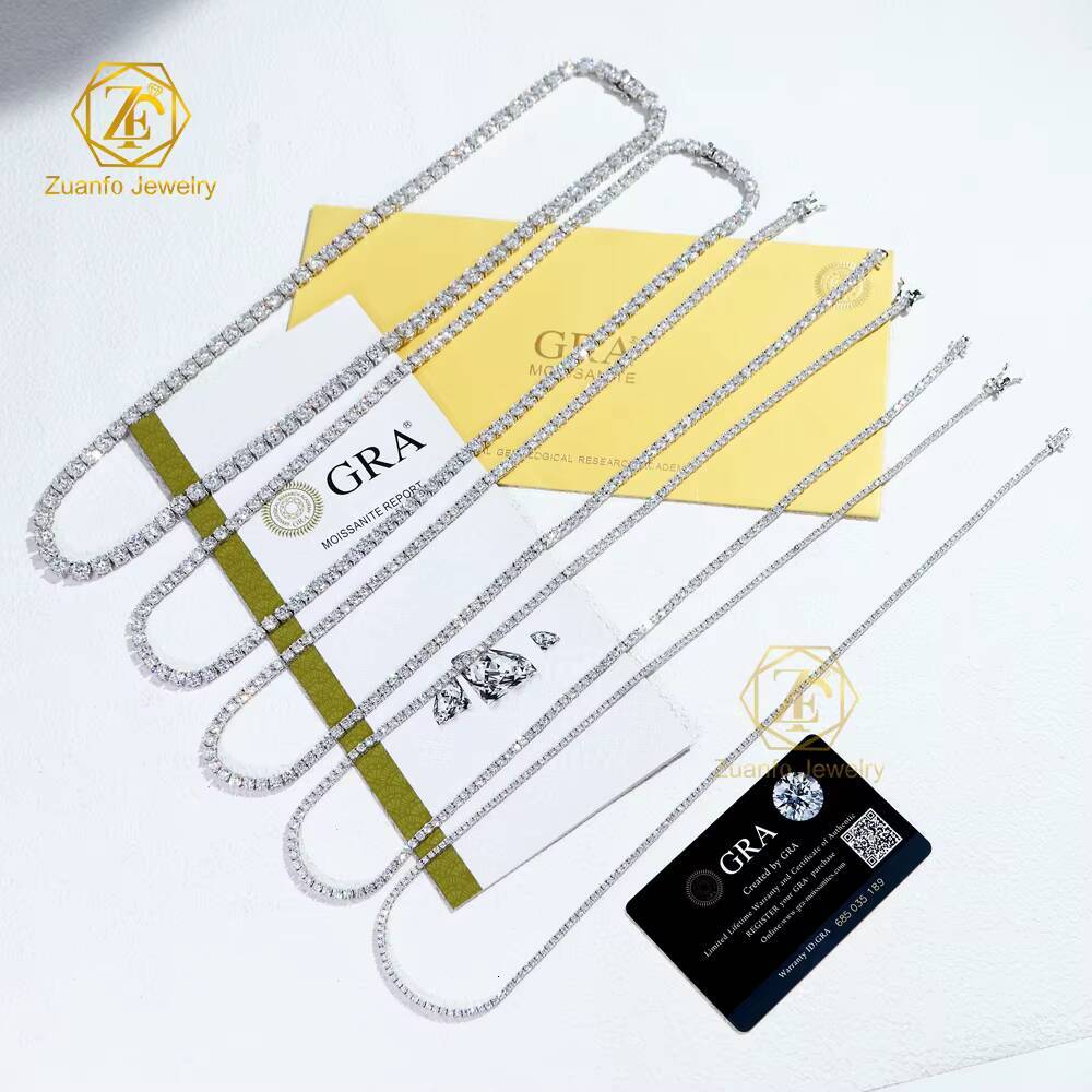 Instock 2mm-65mm Moissanite Hiphop Jewelry 6-24inches VVS Silver 925 Tennis Chain Moissanite Bracelets Choker Necklace