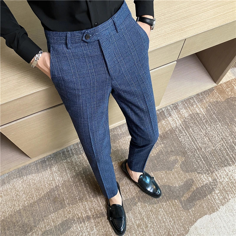 Spring and autumn checked trousers for men are trendy fashionable cool versatile as well business casual wear 260120