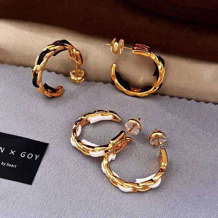 Earrings Gold Plated Leather Woven Large Circle Stainless Steel for Summer Daily and Party Wear Gift High Quality Texture