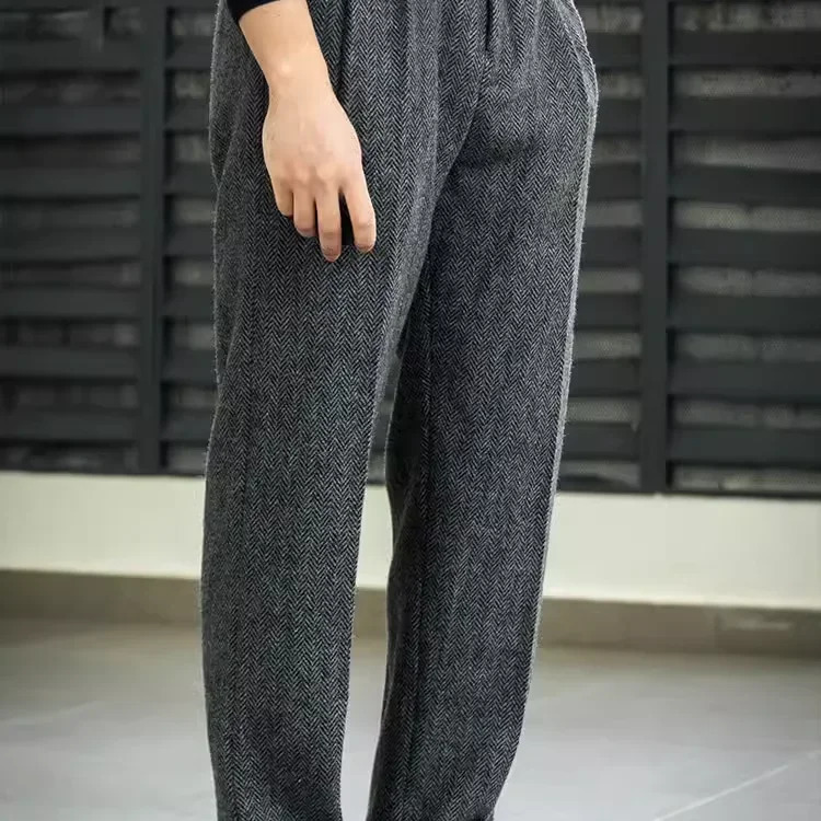 2025 Autumn Winter Men Retro Fashion Pockets Wool Pant Mens Long Woolen Straight Trousers Male Loose Thick Warm Pants F327 260120