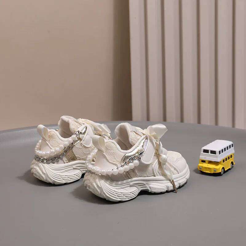 Children's 2025 New Toddler Girls Sport Shoes Pearl Soft Sole Breathable Outdoor Tennis Fashion Kids Sneakers EU21-30 Y260128