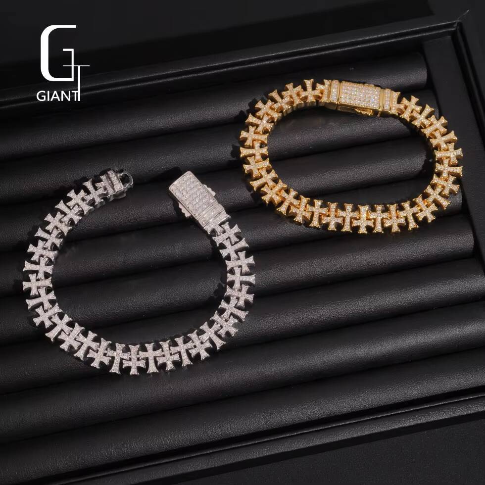 Luxury Moissanite Cross Bracelet Tennis with Men Past Diamond Tester Bangle Hip Hop 925 Sterling Silver VVS Moissanite Bracelet