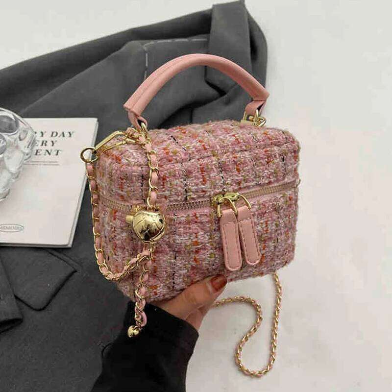 Fashion Woolen Sequin One Shoulder Luxury Party Square Handbags Women New Versatile Chain Crossbody Bag Mini Phone Pouch XJ260131