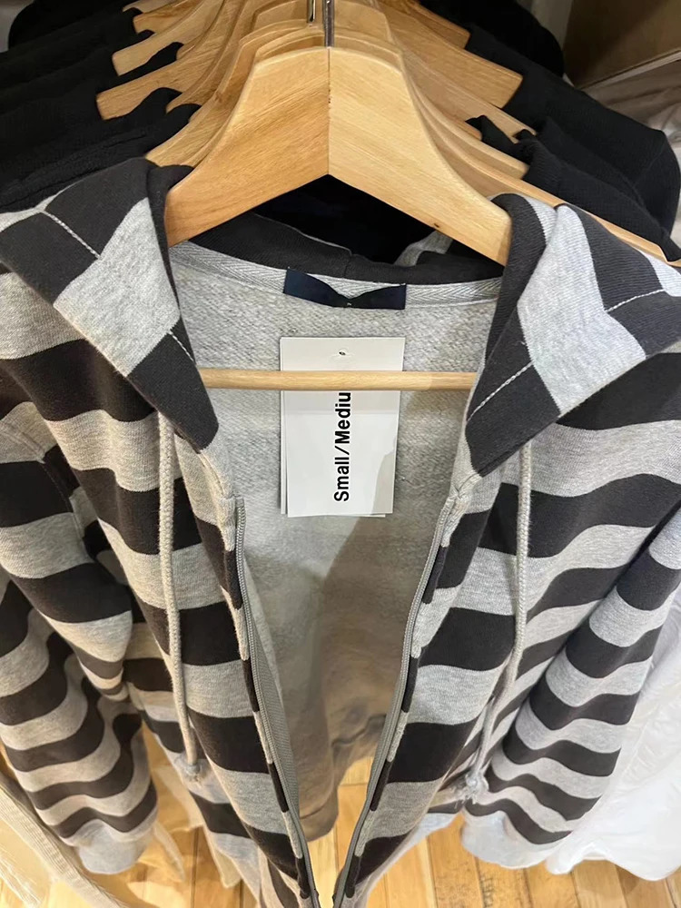 Striped Patchwork Zip-up Hoodie Autumn Cotton Pocket Drawstring Hooded Sweatshirt Women Y2k Streetwear Vintage Loose Tops Jacket 260120