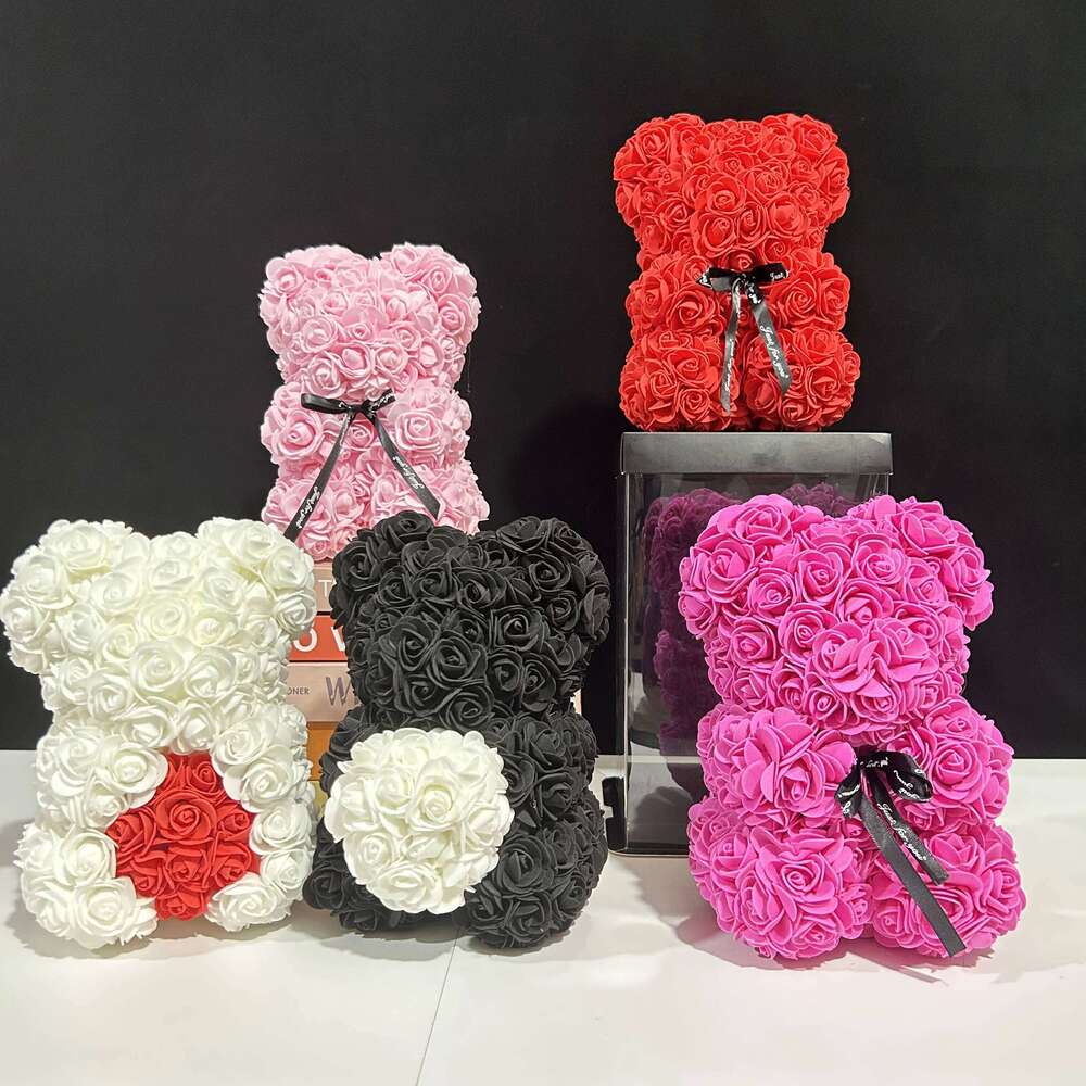 Artificial Foam Rose Flower Teddy Bear Valentines Gifts Mother' Day Gift Spring Wedding Party Decoration Y260131