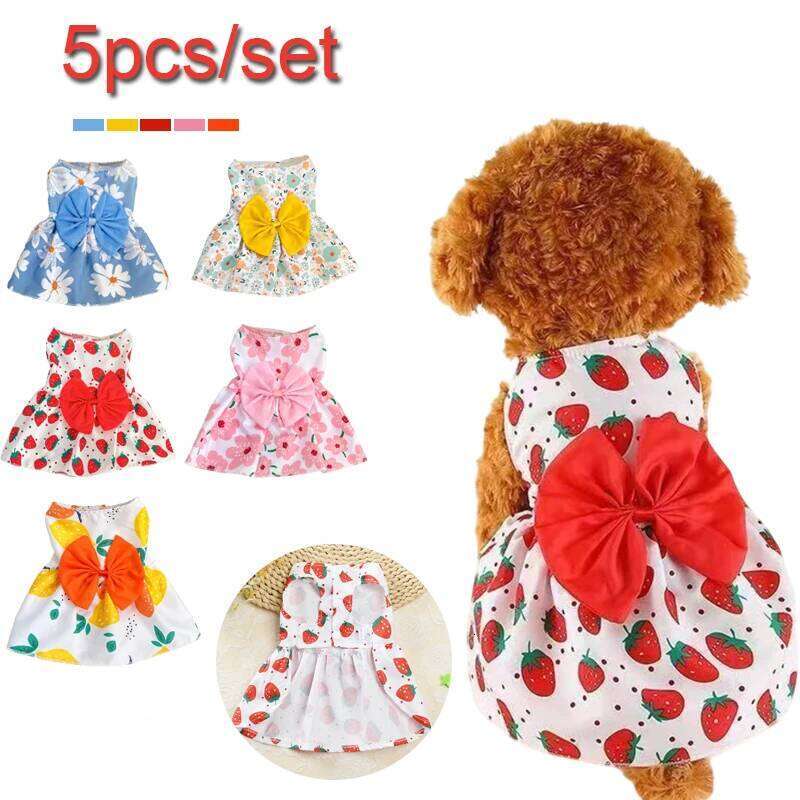 5pcs Pet Dress Soft Comfortable Sleeveless Floral Outfit Cats And Dogs Perfect for Daily Wear Special Occasions Dog Skirts H260130