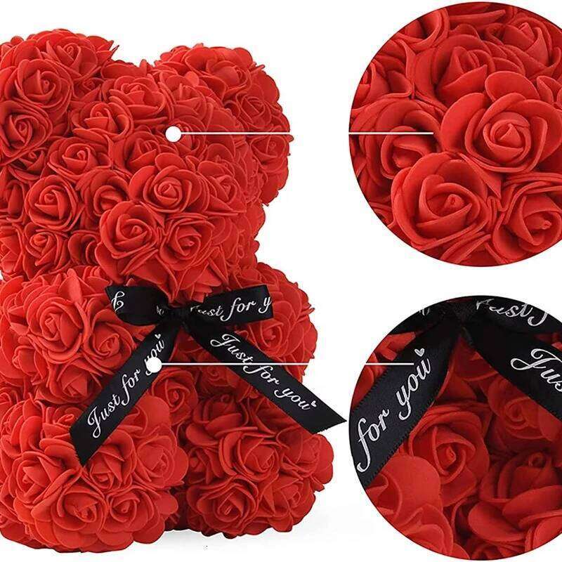 DIY Teddy Rose Bear Box High Quality Preserved Artificial Pe Foam Silk Flower Natural 40 cm Decorative Gift Valentine's Day Y260131