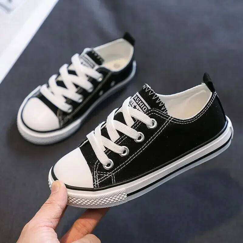 New Canvas Toddler Board Kids Lace-up Anti Slip Sneakers Fashion Walking Boys Girls School Shoes Y260128