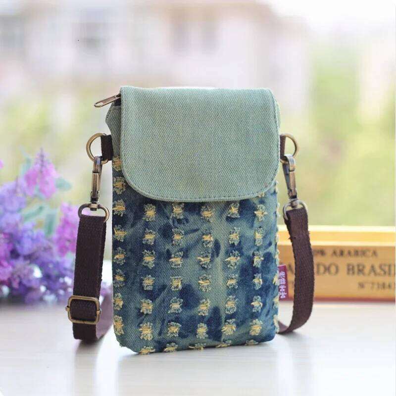 Denim 3-layer Mini Messenger Mobile Phone Case Shoulder Bag Purse Pouch Handbag Wallet Women's Fashion