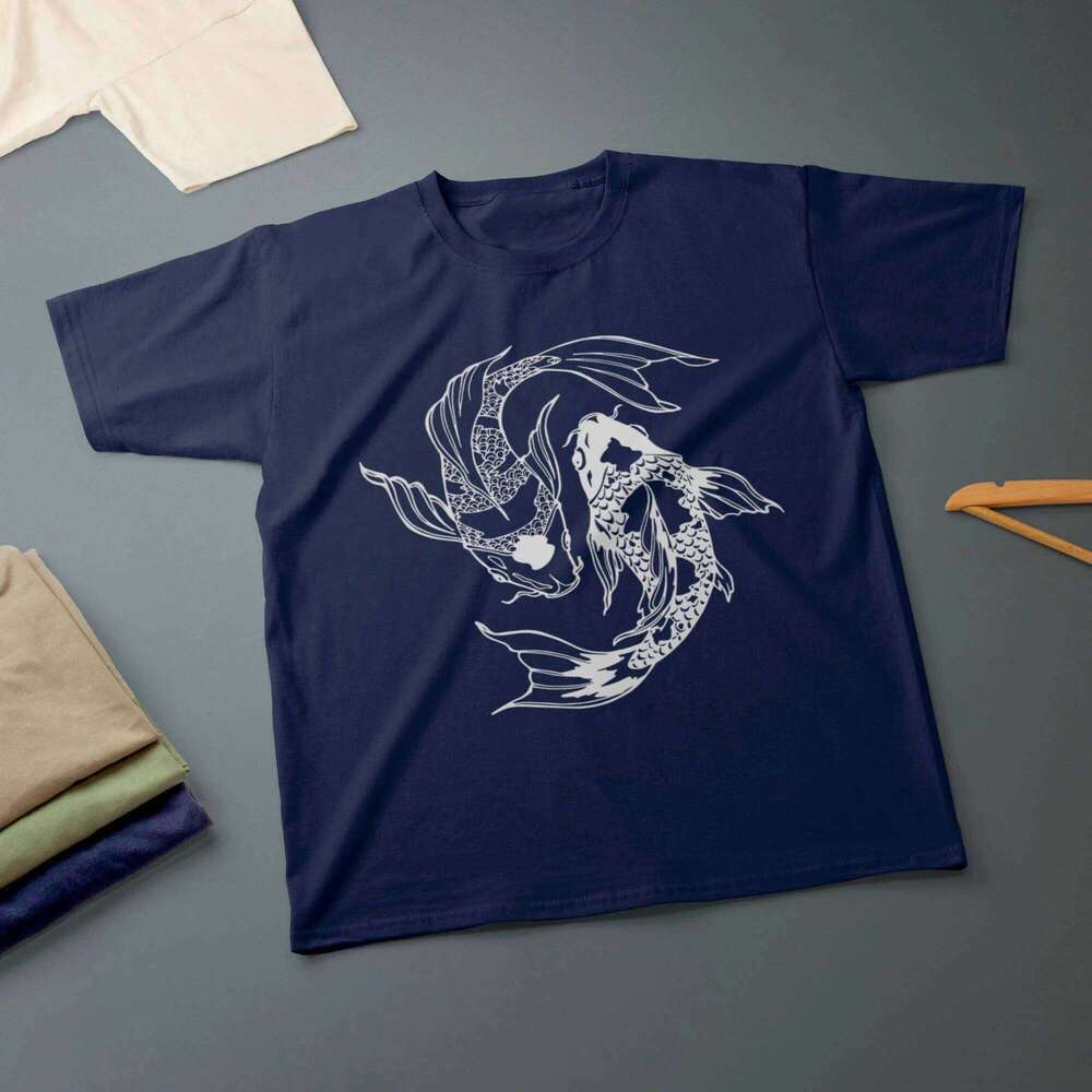 Koi Fish Yin Yang T-Shirt Ink Drawing Graphic T Shirts Retro Streetwear High-quality Crew-neck Short-sleeved Men's T-shirt C260131