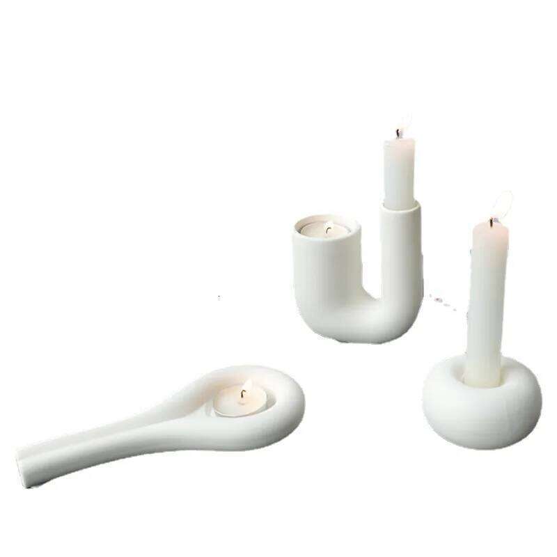Nordic Ceramic Candlestick White Holders Candle Holder Wedding Table Living Room Home Ornament Decoration Y260131