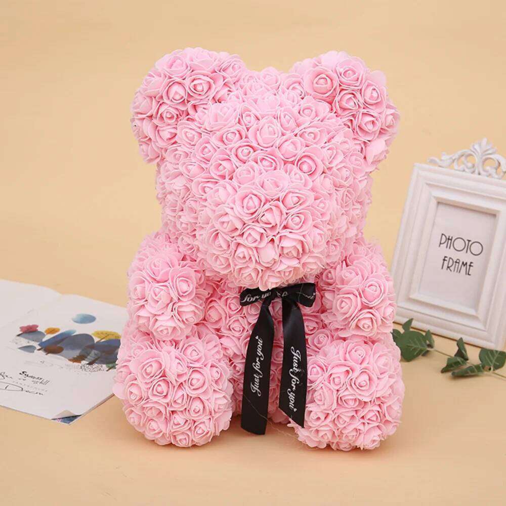 Teddy 25cm Artificial Flowers Rose Bear With Box Mom Girlfriend Wedding Anniversary Birthday Valentine Day Gift Y260131