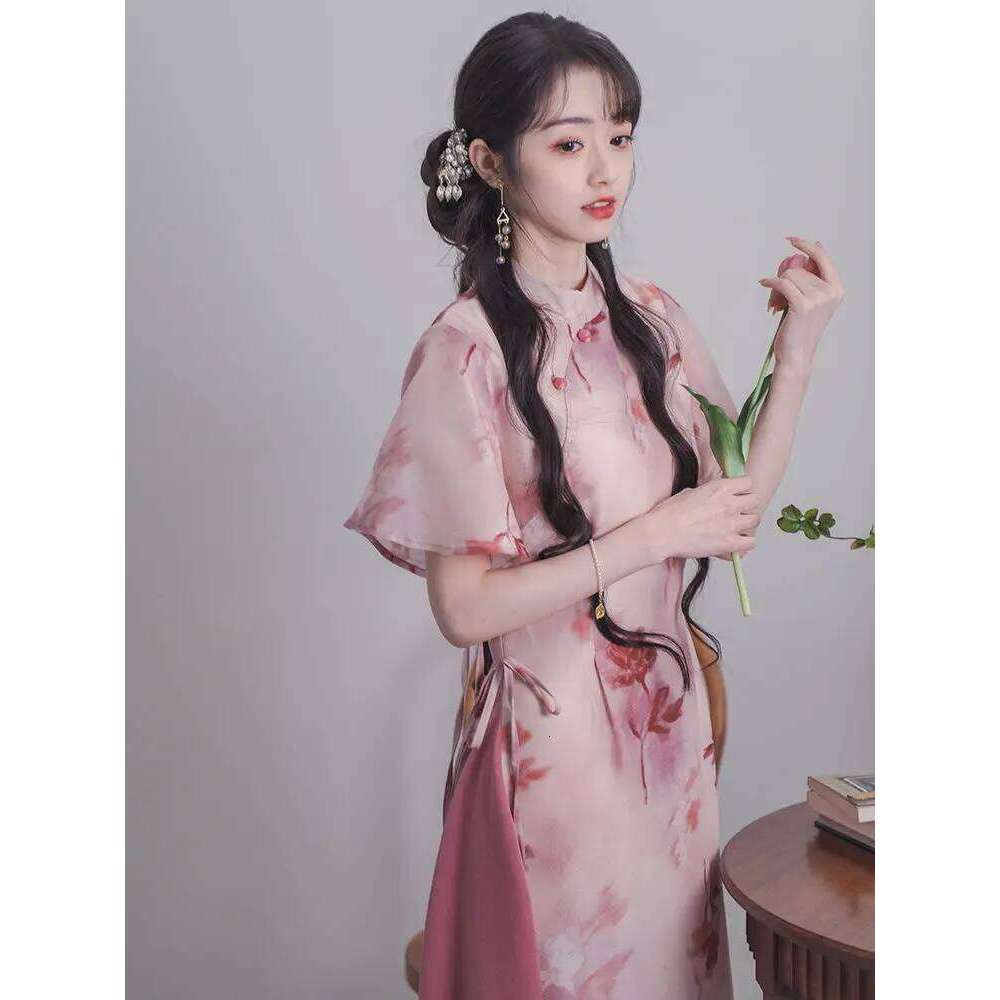 Retro Temperament Cheongsam Chinese-Print New Slim Clothes Birthday Dresses For Women Evening Dress