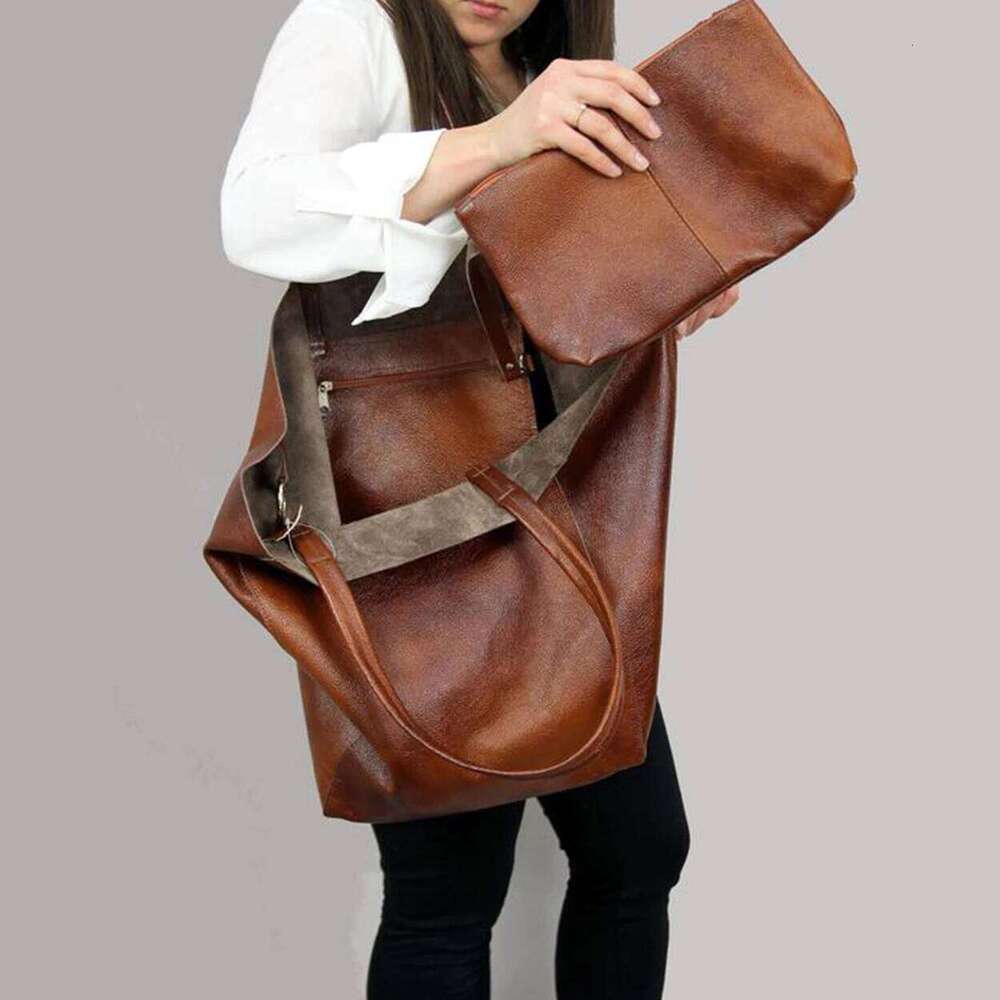 Retro 2 Set Shoulder High Capacity Tote Bags Metal Button Handbags Solid Color Multifunction Beach Bag For Ladies XJ260130