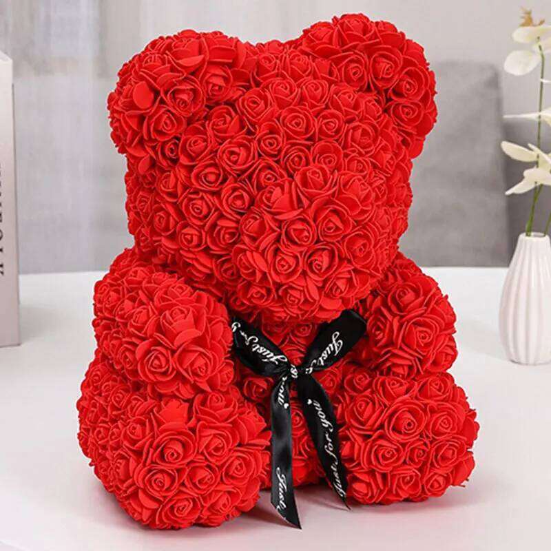1pcs 25cm Artificial Foam Rose Flower Teddy Bear Valentines Day Gift Birthday Spring Wedding Party Decoration Y260131