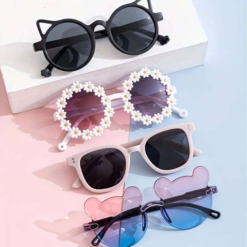 4pcs Cute Square Frame and Bear Ear Shaped Fashion Glasses H260130