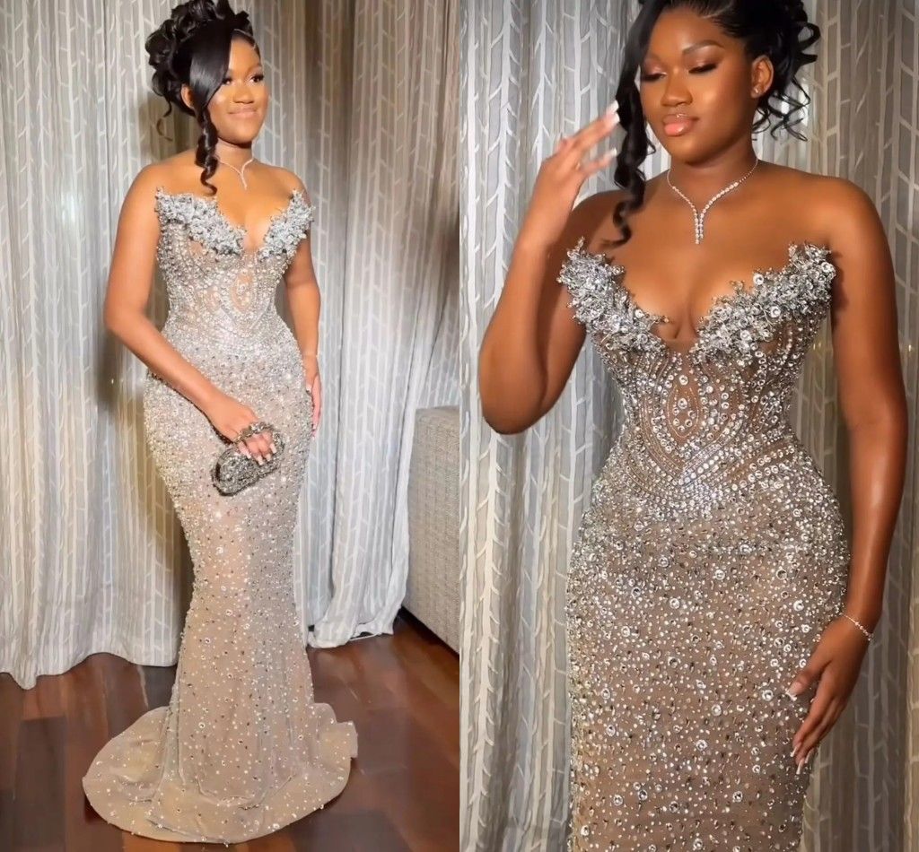 2026 Nigeria African Girl Matric Dance Prom Dresses Luxury Sparkle Crystal Beaded Long Mermaid Birthday Evening Gown Plus Size Second Reception Formal Wear 4J31