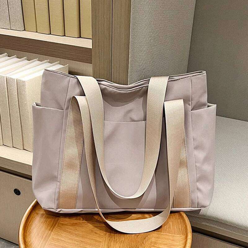 Nylon Simple Women Large Capacity Tote Shopper Solid Color Travel Shoulder Bag