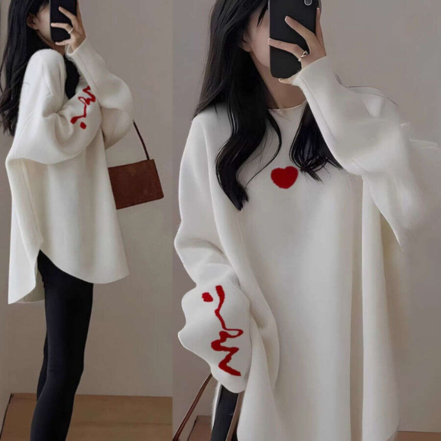 De Rong Base Shirt For Women Plus Size Loose Mid-Length Covering Buttocks Top Spring Autumn Winter Brushed Thickened Long Sleeve T-Shirt