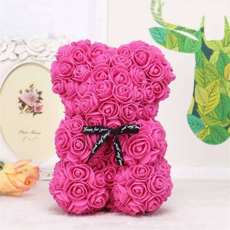 1pc 25cm Artificial Foam Flowers Rose Bear Romantic Creative Gifts For Valentines Mothers Day Anniversary Wedding Y260131