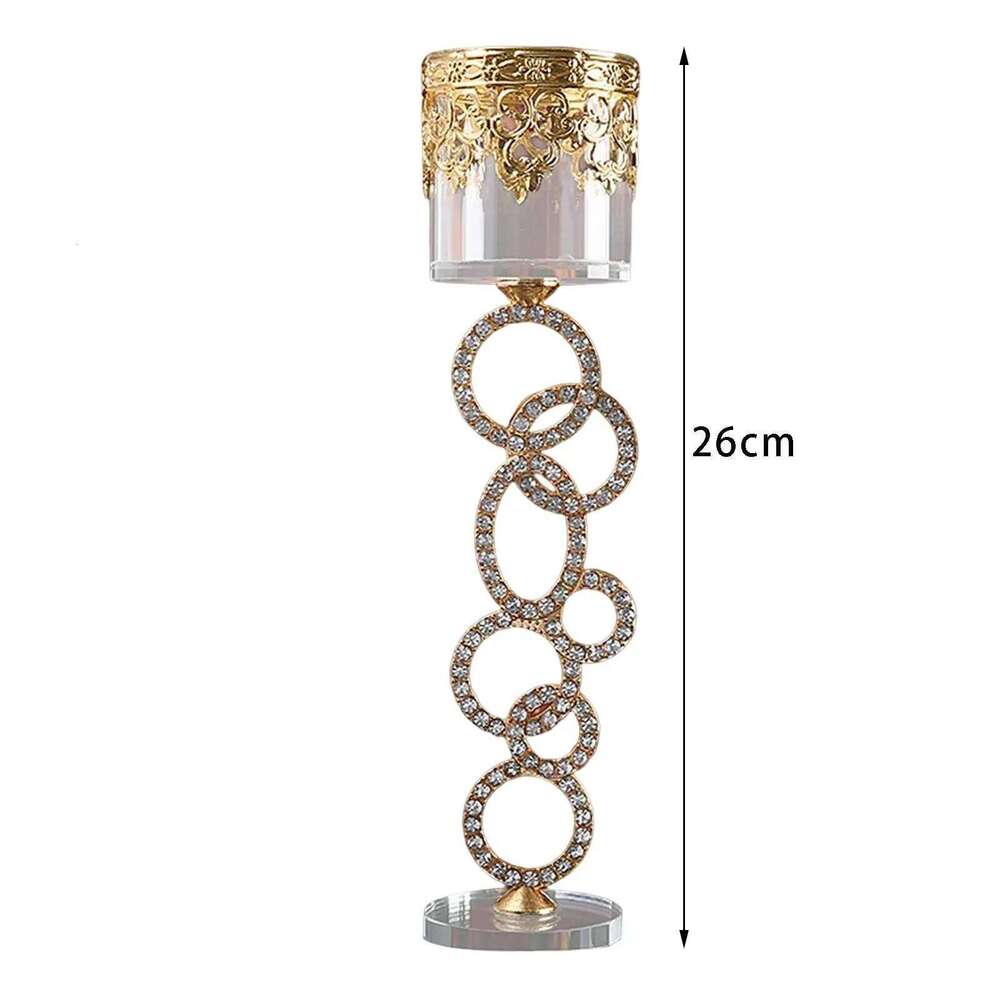 Cylinder Circle Glass Crystal Candlestick Candle Holders Metal Butter Lamp Y260131