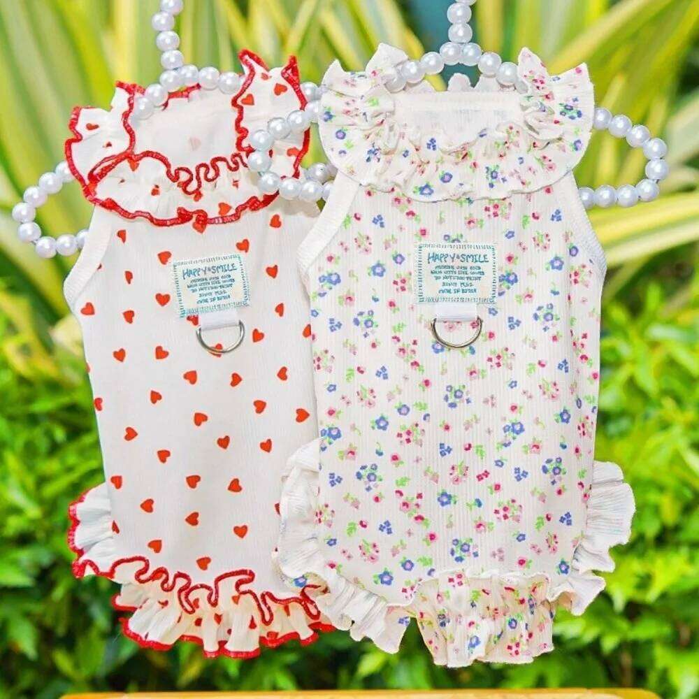 Cooling Dress Thin Material Simple Design Pet Skirt Love Heart Print Tank Top Style Dog Clothes Summer Season H260130