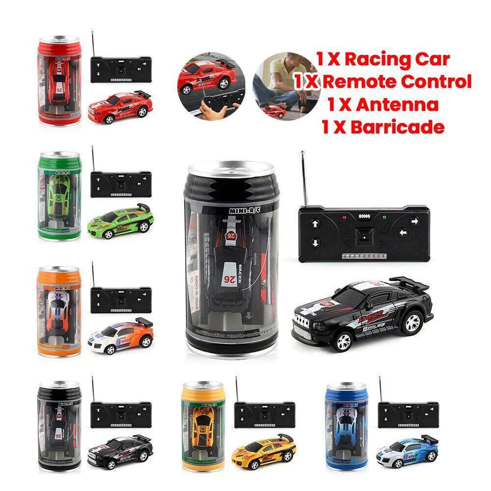 Coke Can Remote Control Vehicle Battery Operated Mini LED Lights RC Racing Drift Car with Roadblocks for Kids Boys Y260131