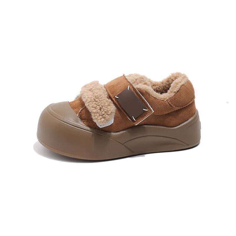 Kids'Casual Solid Color Lambswool Fashion Winter Flat Bottom Shoes For Children Warm Anti-slip Black Yellow Size 26-36 Y260128