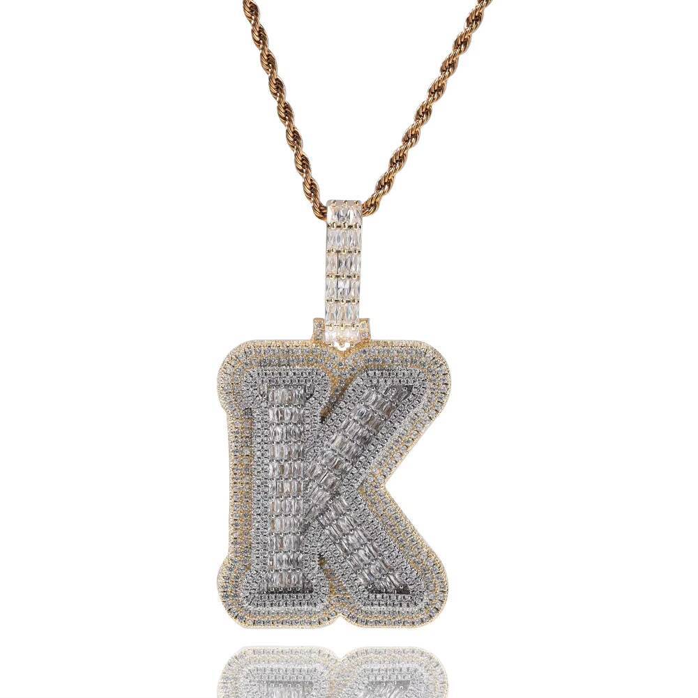 Luxury Mens Double Layer Initials Necklace Choker Baguette Diamond-Encrusted Customizable Hip Hop Rhodium Plating Rope vvs moissanite