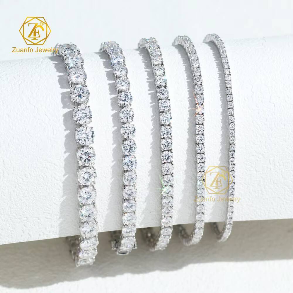 Wholesale Hip Hop 925 Sterling Silver VVS Moissanite Diamond White Gold Cluster Tennis Chain Bracelet Necklace for Men Women