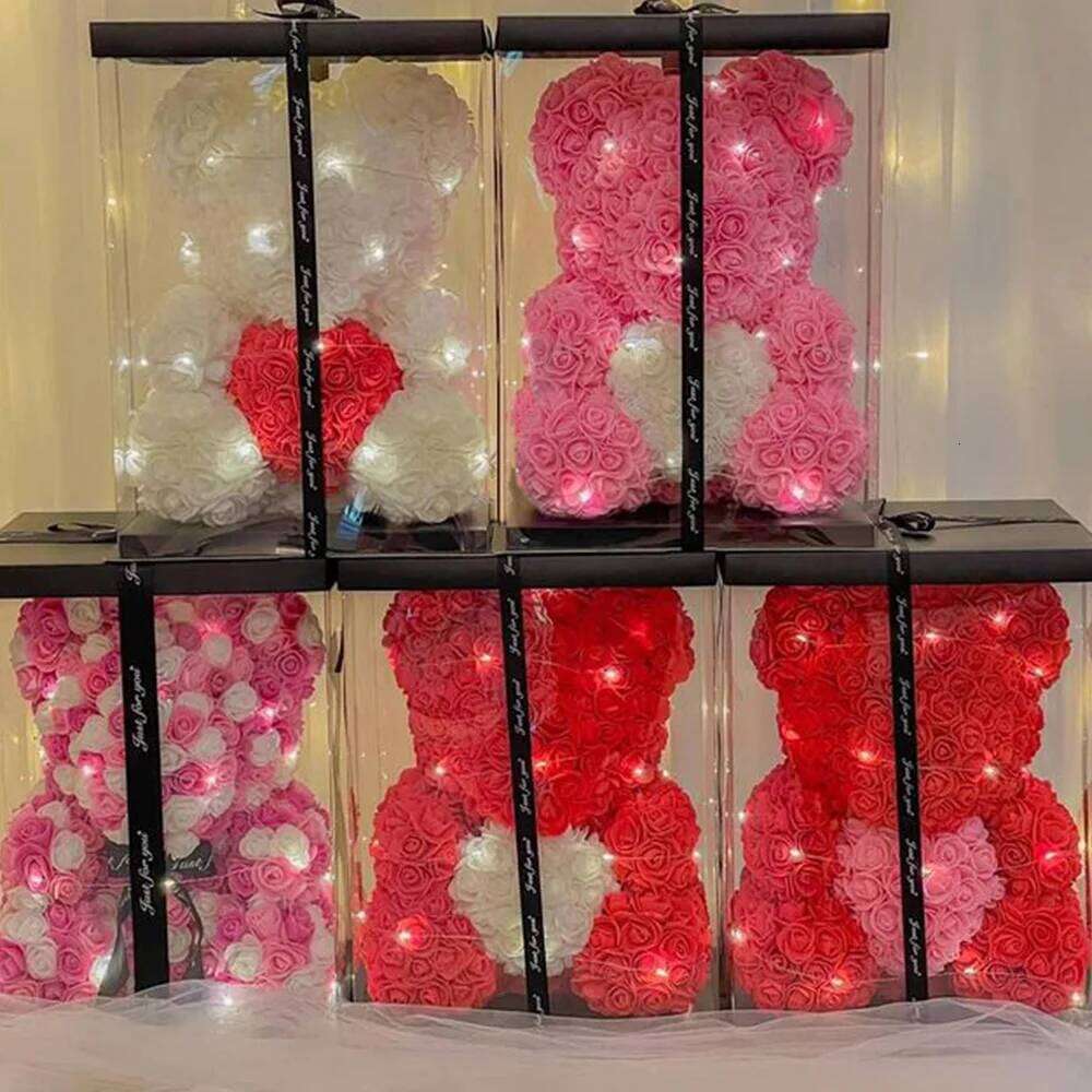 Dropshipping 40cm Bears Artificial Handmade Rose Heart Teddy Bear Valentine Wedding Mothers Day Gift for Women Wholesale Y260131
