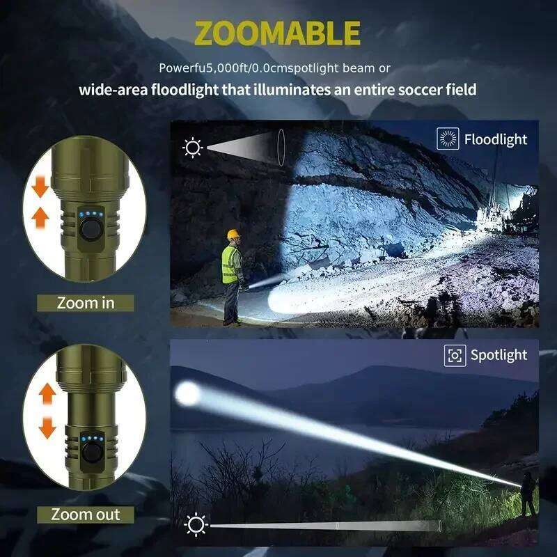 New 3000 LM Flashlight Outdoor Zoom Rechargeable Flashlights, All-aluminum Alloy, Can Light Up The Flame, Super High Power Torch H260131