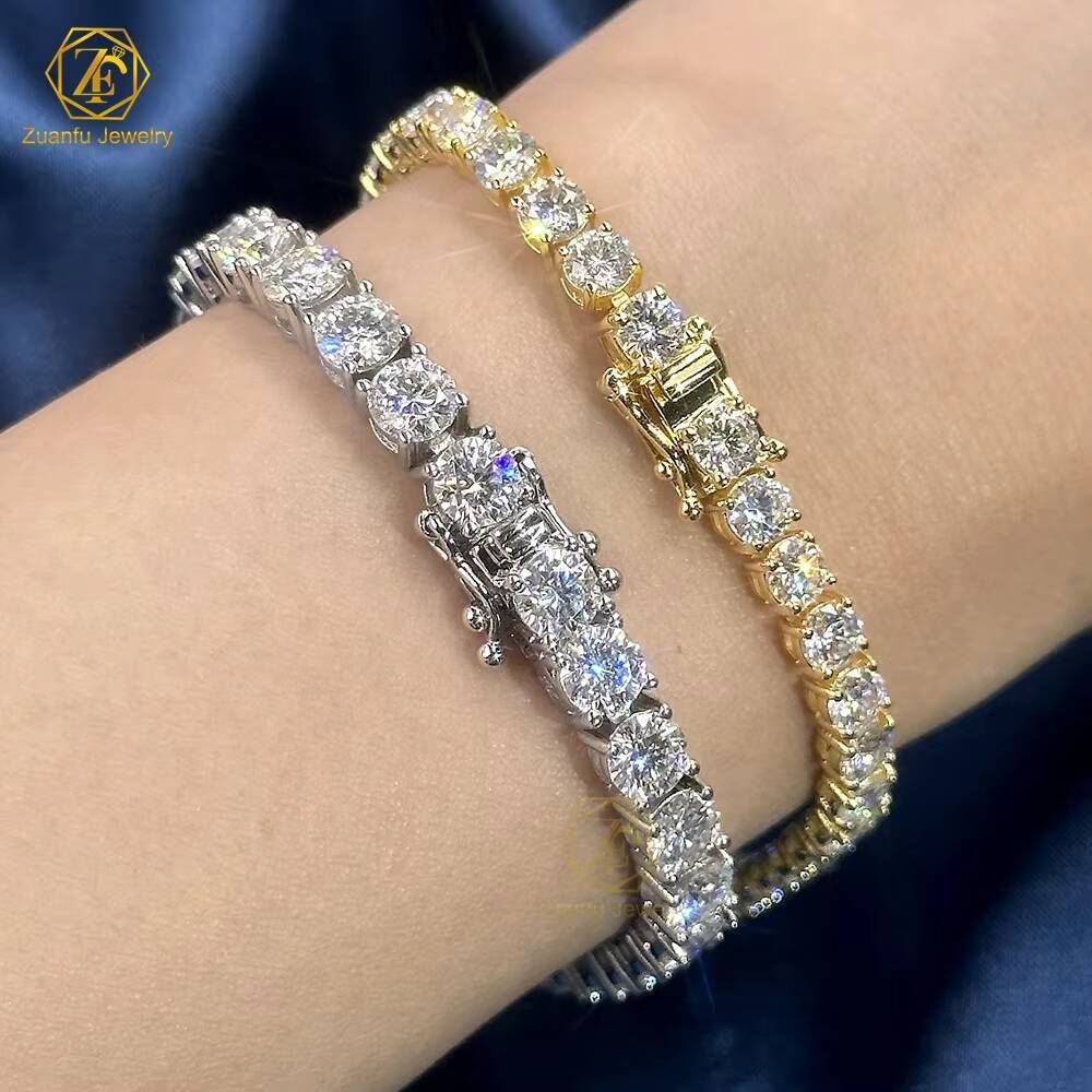 10K / 14K Solid Gold D VVS Round Cut 3mm 4mm 5mm Lab Grown Diamond Shinning Luxury Jewelry Diamond Tennis Necklace Bracelet