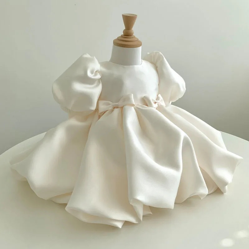 Baby Kids Princess Satin Bow Flower Girl Dress Children First Communion Dress Ball Gown Wedding Party Dress Birthday 260124