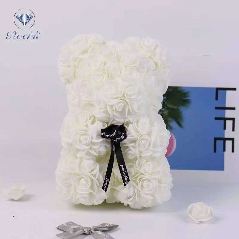 Romantic Valentine's Day Rose Eternal Flower Bear with LED Light, Wedding Home Decor, Christmas Proposal Gift, Y260131