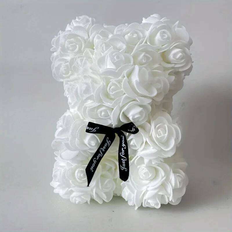 Artificial Rose Bear Bouquet - Mini Red Roses with Black Bow, Perfect Proposal or Gift for Girlfriend, Valentine'S Day Y260131