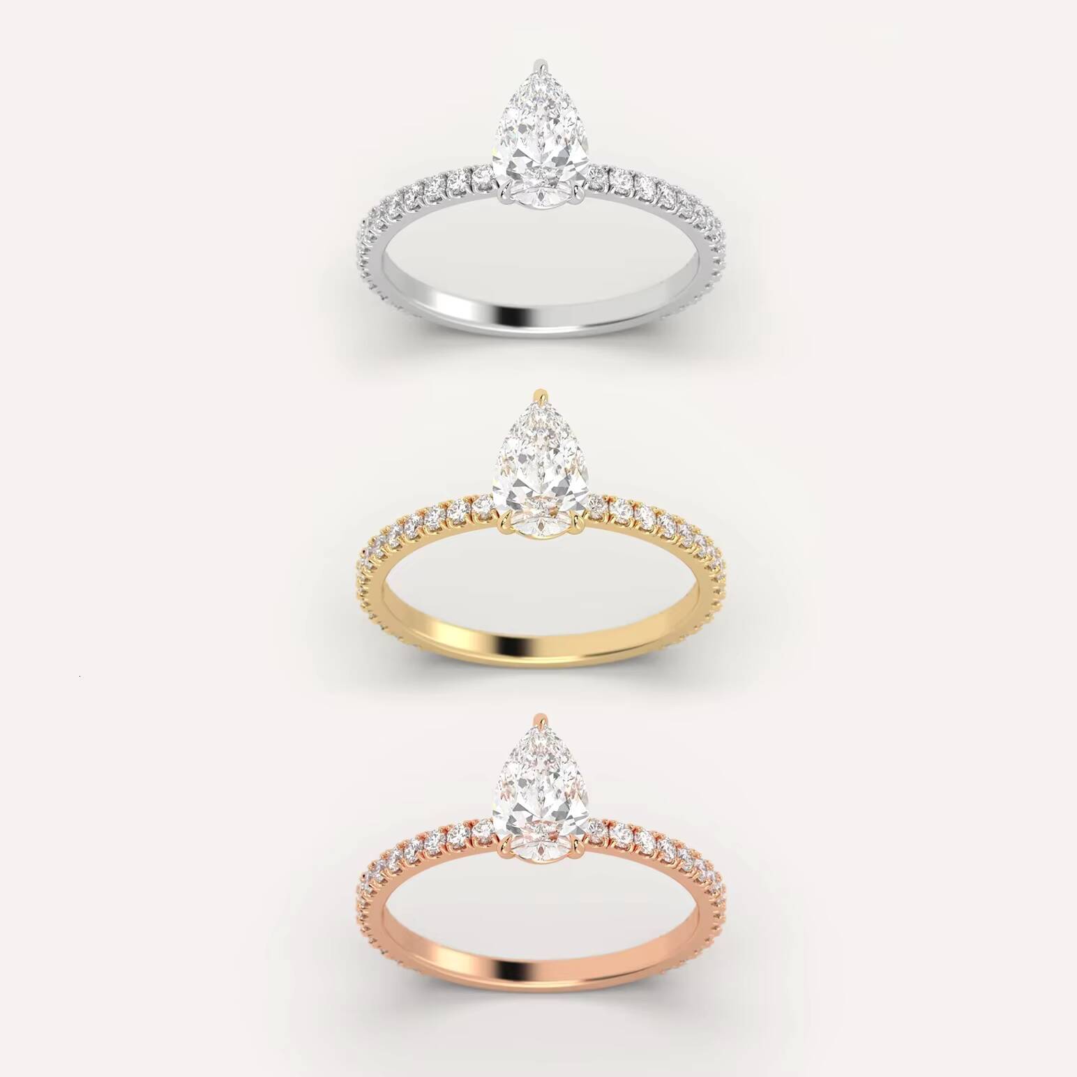 Pear Cut IGI Certified 1CT D VVS2 Lab Diamond Engagement Ring With Pave Set Side Stones 10k 14K 18k Gold Lab Grown Diamond Ring