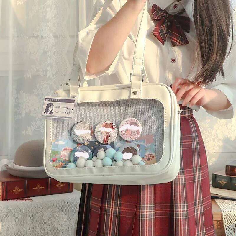 Women Sweet Lolita Bags Cute Transparent Pocket Japanese Style Shoulder Purse Handbags Harajuku Luxury Pu Ita Bag Crossbody